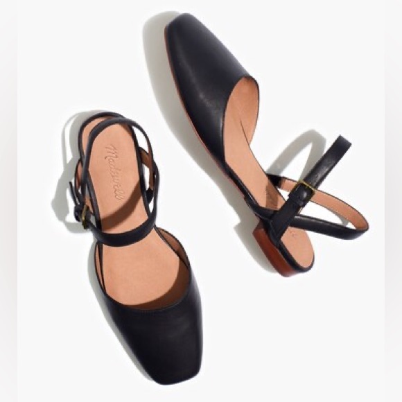 Madewell Shoes - Madewell | Women’s Black Leather The Jeanne Slingback Adjustable Strap Flats 7